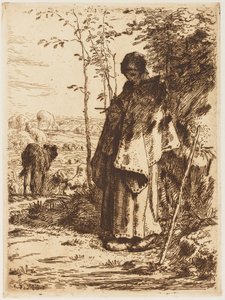 Shepherdess Knitting by Jean Francois Millet