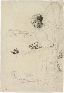 The Wool Carder (recto); Fragmentary Sketch of Man Standing by Fence (verso) by Jean Francois Millet