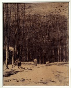 The Entrance to the Barbizon Forest, Snow Effect by Jean Francois Millet