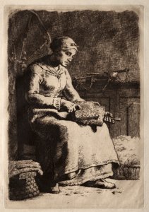 Woman Carding Wool by Jean Francois Millet