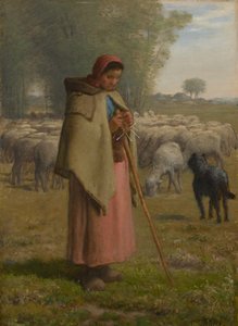 Young Girl Guarding her Sheep by Jean Francois Millet