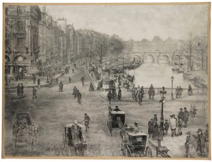 Paris, La Place de Saint Michel with the Quai des Grands Augustins and the Pont Saint Michel in the Foreground and the Pont Neuf and the Louvre in the Background by Jean Francois Raffaelli