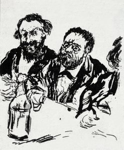 The Painter Edouard Manet (1832-1883) and the Writer Emile Zola (1840-1902) at the Table by Jean Francois Raffaelli