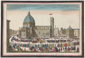 View of the Florence Cathedral with a Procession on Corpus Christi by Jean François Daumont