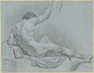 Reclining Male Nude, Half Sitting, Leaning on Left Arm