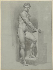 Standing Male Nude, Arms on a Block by Jean Grandjean