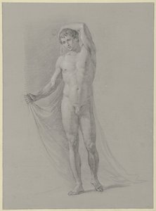 Standing Male Nude, Holding a Cloth Behind His Back, Front View