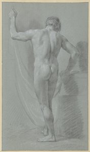 Standing Male Nude in Front of a Curtain, Seen from the Back