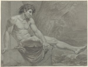Seated Male Nude, Facing Right with Extended Leg