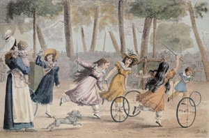 Girls playing hoop in the Luxembourg gardens by Jean Henri Marlet
