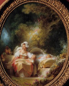 The good mother A young mother surrounded by her children in a garden by Jean Honore Fragonard