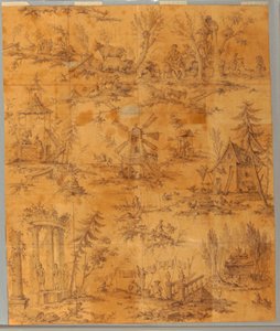 Cartoon for cotton printing: "The Tomb of Jean-Jacques Rousseau at Ermenonville" by Jean Jacques Rousseau