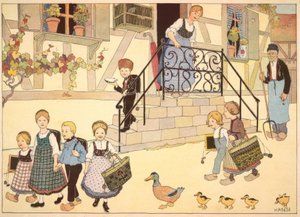 Alsatian Village Children on Their Way to School by Jean Jacques Waltz