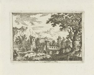 Stone Buildings by a River by Jean Joseph Hanson