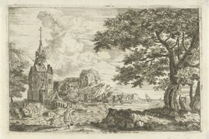 Fishermen by a Church on a Coast by Jean Joseph Hanson