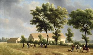 Landscape in Ile-de-France with Harvesters