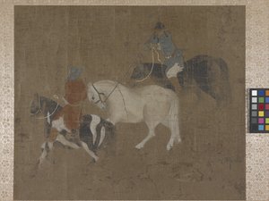 Riders Leading A White Horse