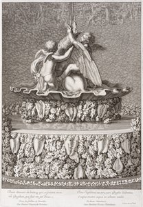 Fountain with two cupids playing with a gryphon, by Benoit Massou, at Versailles
