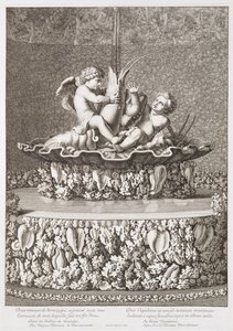 Fountain with two cupids riding a crayfish, designed by Jacques Houseau, at Versailles by Jean Lepautre