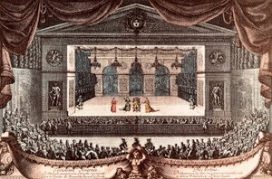 The Imaginary Invalid by Moliere in Versailles (coloured engraving) by Jean Lepautre
