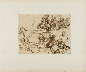 Sheet of Sketches: Lancers, Struggling Nudes, Other Subjects
