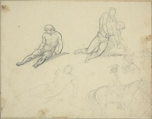 Sketches: Reclining Nude, Man Supporting the Body of