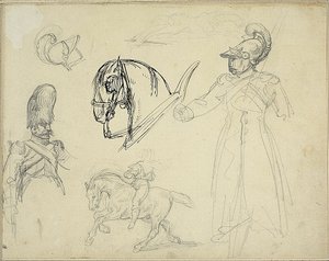 Sketches of Horses and Soldiers by Jean Louis André Théodore Géricault