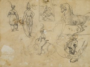 Sketches of Russian Officers and Horses by Jean Louis André Théodore Géricault