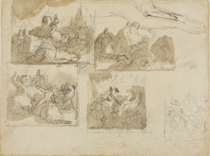 Sketches of a Cavalry Battle and the Forepaws of a Dog by Jean Louis André Théodore Géricault