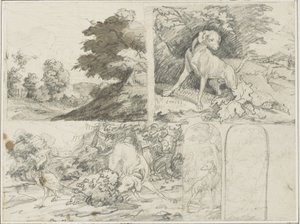Sketches of a Wooded Site, Dogs and Pheasants in Landscape