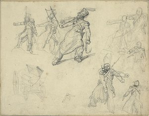 Studies of a Grenadier and a Munitions Cart by Jean Louis André Théodore Géricault