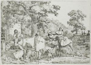 Cow and Horse at the Trough by Jean Louis De Marne