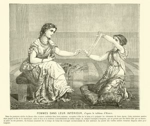 Women spinning wool in a house, ancient Rome by Jean Louis Hamon