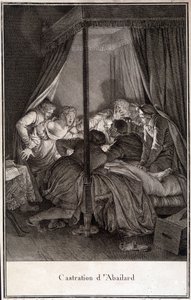 Castration of Pierre Abélard or Pierre Abailard French philosopher and theologian (1079 to 1142). engraving by Moreau.