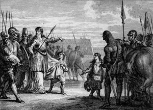 Charles Martel sent to prison, 714. Engraving by Jean Michel Moreau by Jean Michel the Younger Moreau