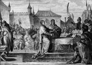 Succession of Pepin the Brief: Division of the Kingdom Between Charlemagne and Carloman - Engraving by Jean Michel Moreau by Jean Michel the Younger Moreau