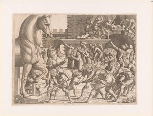 Bringing in the Trojan Horse History of the Trojan War (series title) by Jean Mignon (attributed to)