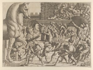The Trojans Bring the Wooden Horse into Their City by Jean Mignon