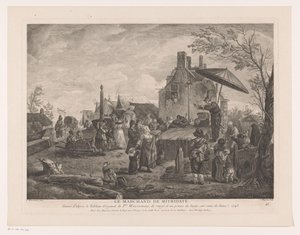Village Theater (title on object: The Merchant of Mithridates) (series title: Prints After Paintings by Philips Wouwerman) (series title: Works of Ph.pe Wouwermans Hollandois) by Jean Moyreau