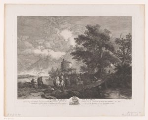 Hunting Party in a Landscape with Bridge (Prints after Paintings by Philips Wouwerman) by Jean Moyreau