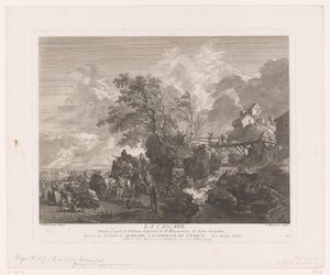 Landscape with Travelers by a Waterfall (series: Prints after Paintings by Philips Wouwerman)