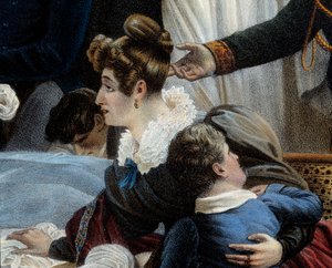 The Death of Napoleon, 5/05/1821 at Saint Helena (Detail) Representing Fanny Bertrand, Wife of Henri Gatien Bertrand. Lithograph by Jean Pierre Marie Jazet Based on the Painting by Charles Auguste Steuben