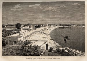 Chandernagor (present-day Chandannagar, in West Bengal), on the banks of the Ganges, engraving after the drawing by J. Moynet, illustrating the journey in India of the Rajahs, in 1864-1868, by Louis Rousselet, published in “Le tour du monde” 1874, edited b