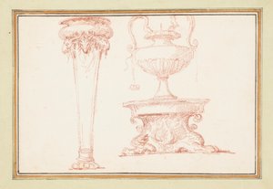 Bound Drawing, A Vase, and a Lamp on a Stand, in Drawings of Ornaments and Architecture by Ango, 1760–69