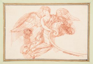 Winged Female Figure with Decorative Scroll