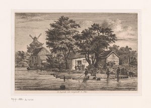 View of the English Fort in Antwerp with Collected Logs, Buildings and a Mill in the Background