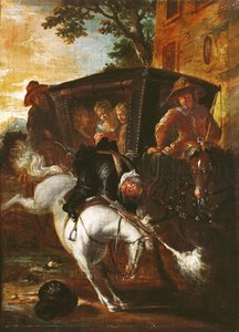 With a Musket on his Back, Ragotin Climbs onto his Horse to Accompany the Troupe, from 