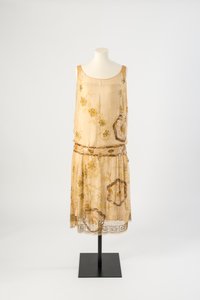 Lemon yellow silk chiffon bead embroidered evening dress, 1927 by Jeanne Paquin