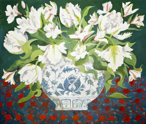 White double tulips and alstroemerias
