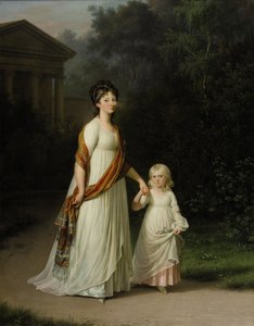 Crown Princess Marie Sophie Frederikke with Daughter Princess Caroline Walking in a Romantic Park